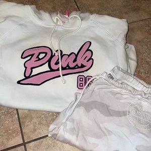 Love pink hoodie and sweat pants Together gently used